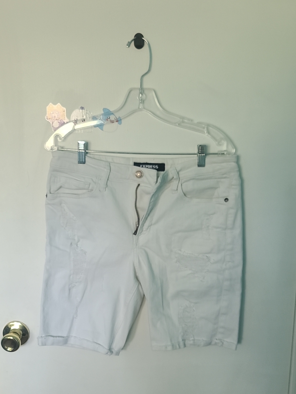 Express White Distressed Bermuda Shorts